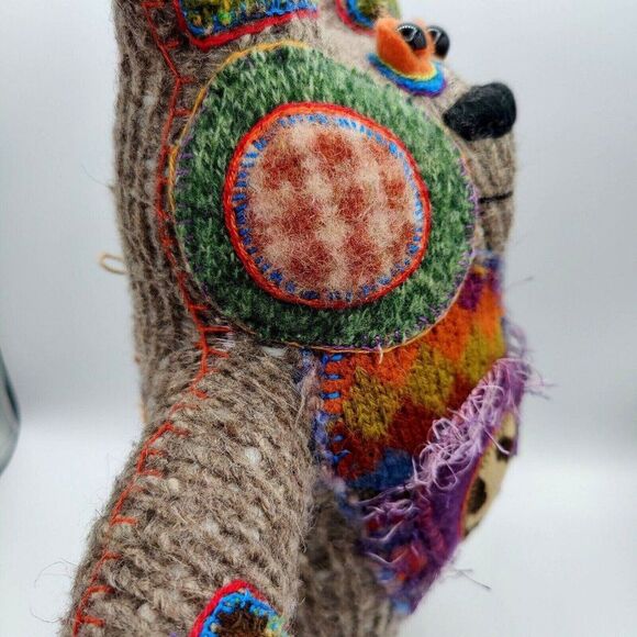 Handmade Support Bear Recycled Wool & Tiger Eye Crystal 14" Tall Protective - Picture 8 of 10